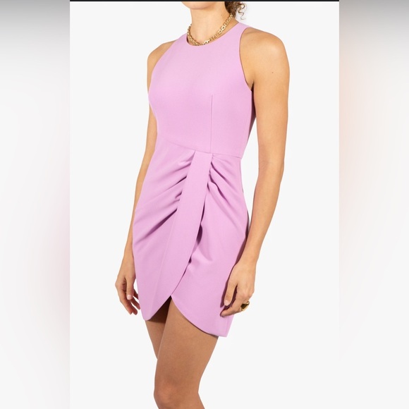 Black Halo Lilac Brett Drape Mini Dress Sleeveless Crepe in Lilac - Picture 7 of 9